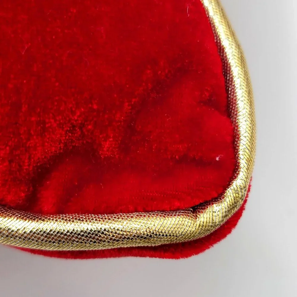 VTG Red & Gold Velvet Christmas Throw Pillow With Poinsettia Design Embroidery